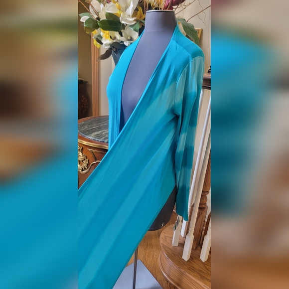 NWT INC LONG THIN WATERFALL SWEATER TURQUOISE TIE DYE L - Picture 4 of 8